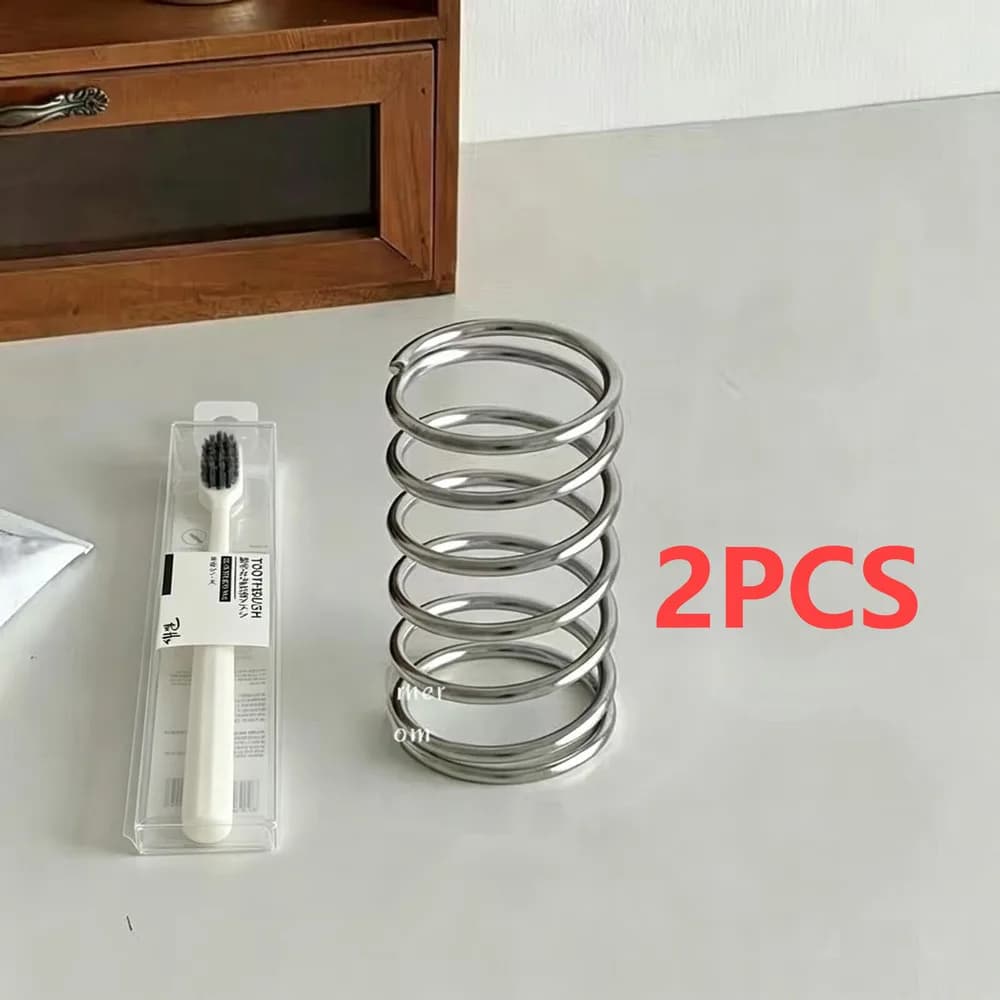 2 Pezzi Portaspazzolino in Acciaio Inossidabile, Accessori Bagno in Metallo, Porta Spazzole da Denti e Pennelli Trucco, Organizzatore Domestico