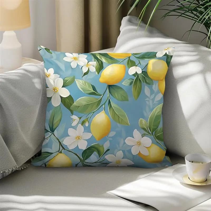 Decorative cushions with summer lemon pattern, polyester cushion lining, decorative sofa cushion, home decoration