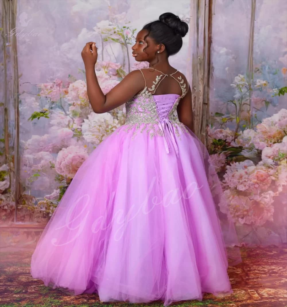 Abito da ragazza di fiori soffice ed elegante con applicazioni in argento, adatto per occasioni formali, spettacoli di bellezza, abbigliamento per bambini