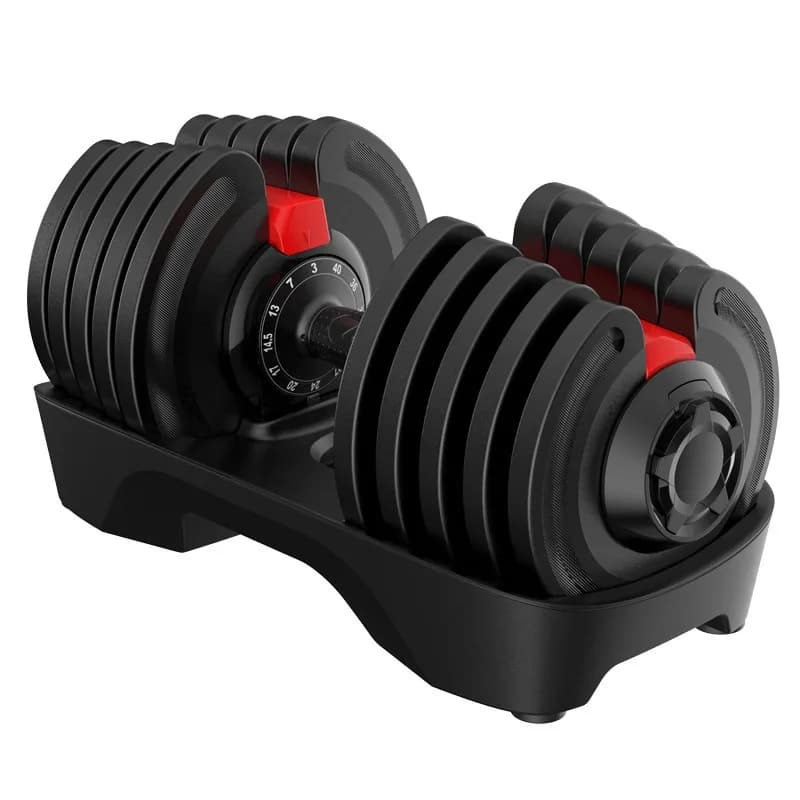 Set of 2 Black and Red 40 kg Adjustable Dumbbells with Adjustable Handles Metric System Home Gym Strength Training
