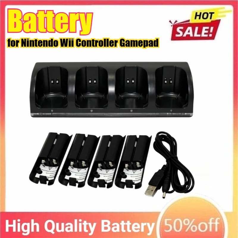 Base per stazione dock per caricabatterie remoto con batteria ricaricabile da 2800 mAh per caricabatteria per gamepad controller Nintendo Wii