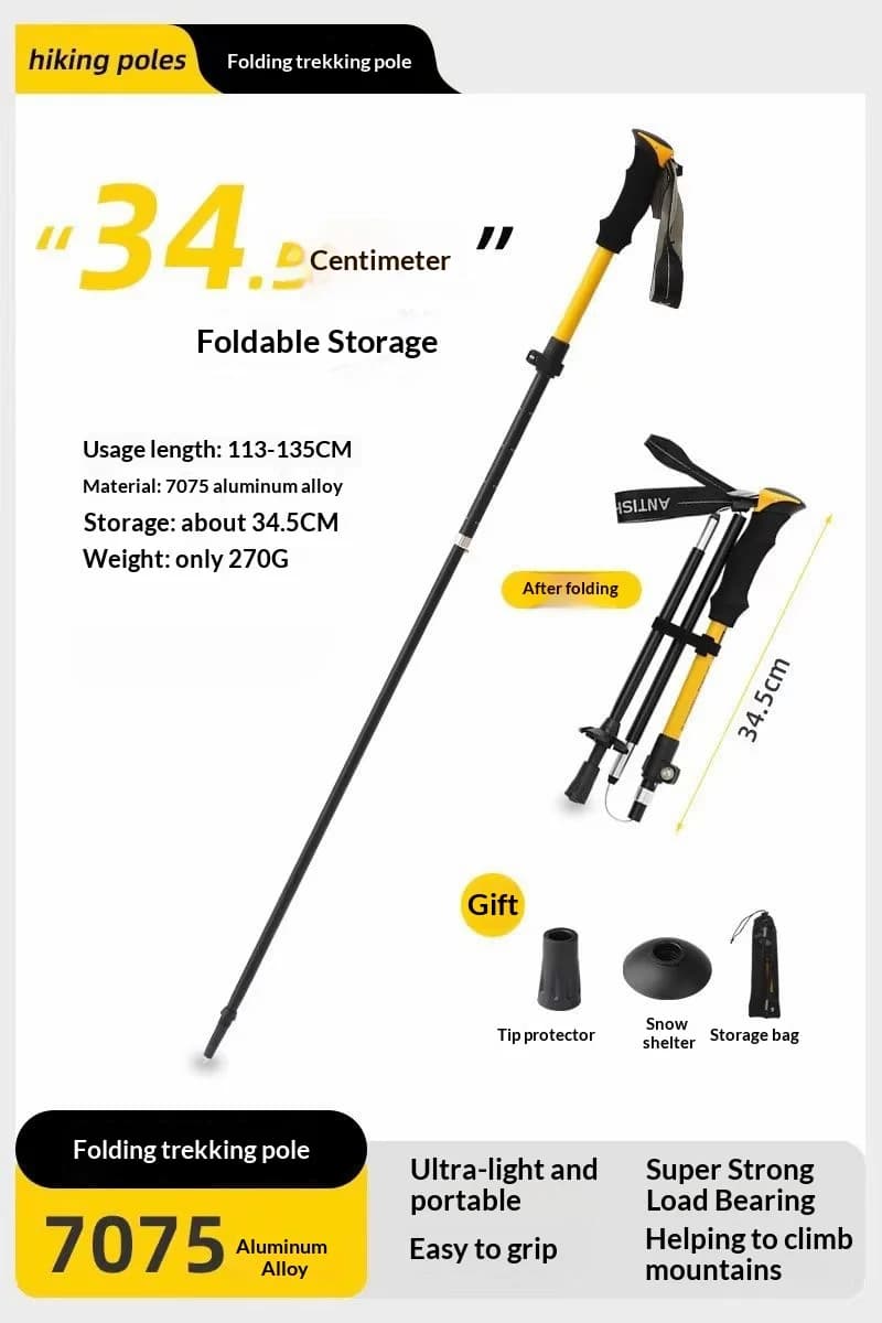 2026 Women Folding Trekking Pole Aluminum Alloy Telescopic Hiking Stick Ultralight Adjustable Walking Cane Outdoor Climbing Gear