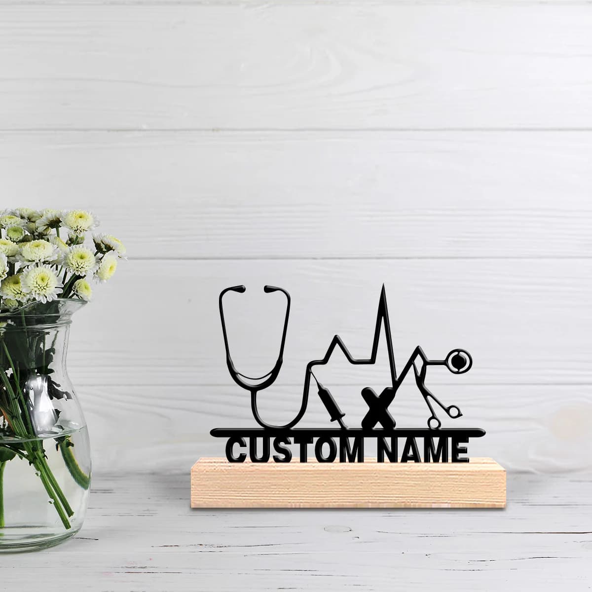 Custom Metal Statue with Wood Base, Table Decoration or Living Room Wall