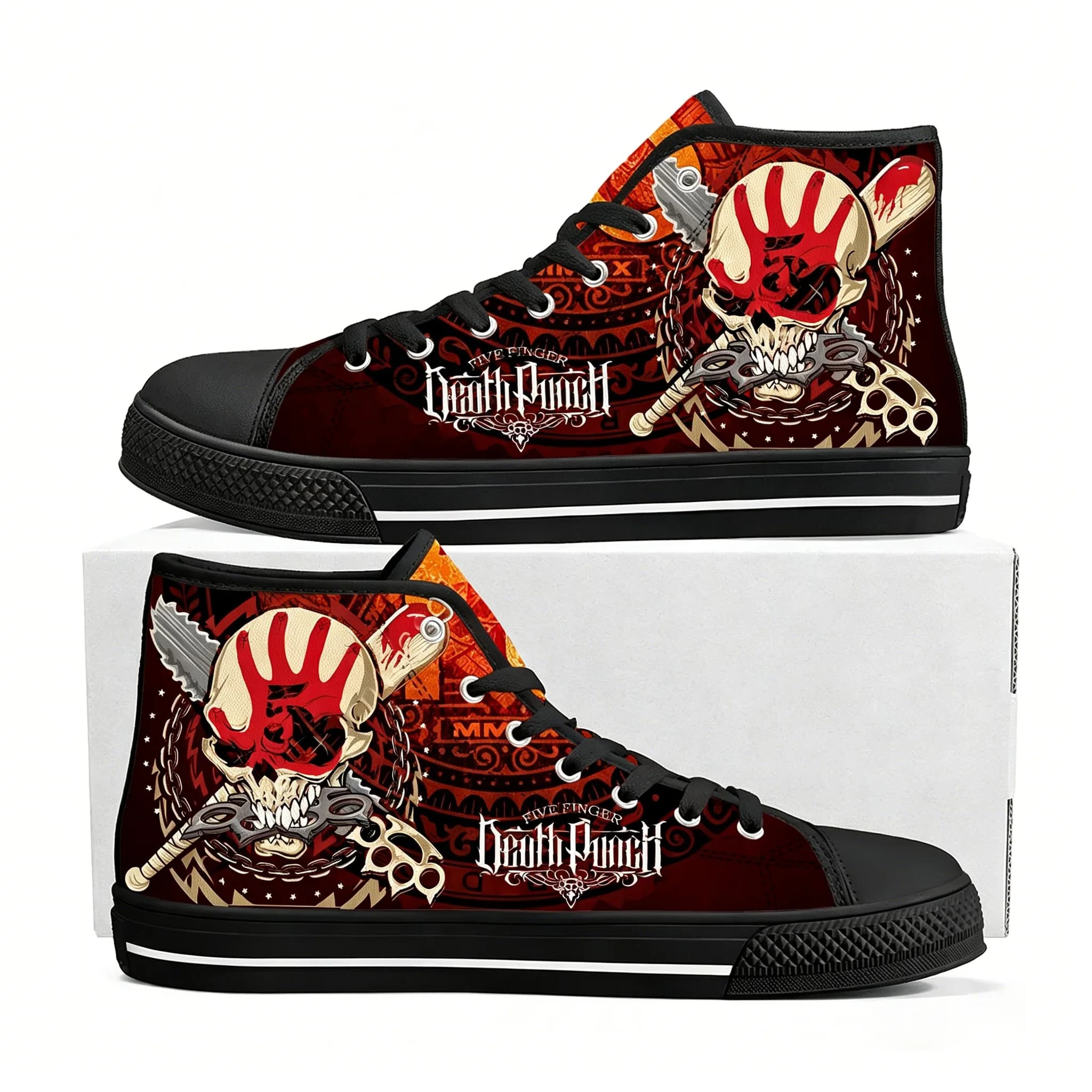 Scarpe alte Five Finger Death Punch per uomo, donna e adolescente, sneakers in tela, scarpe da passeggio, calzature personalizzate unisex nere