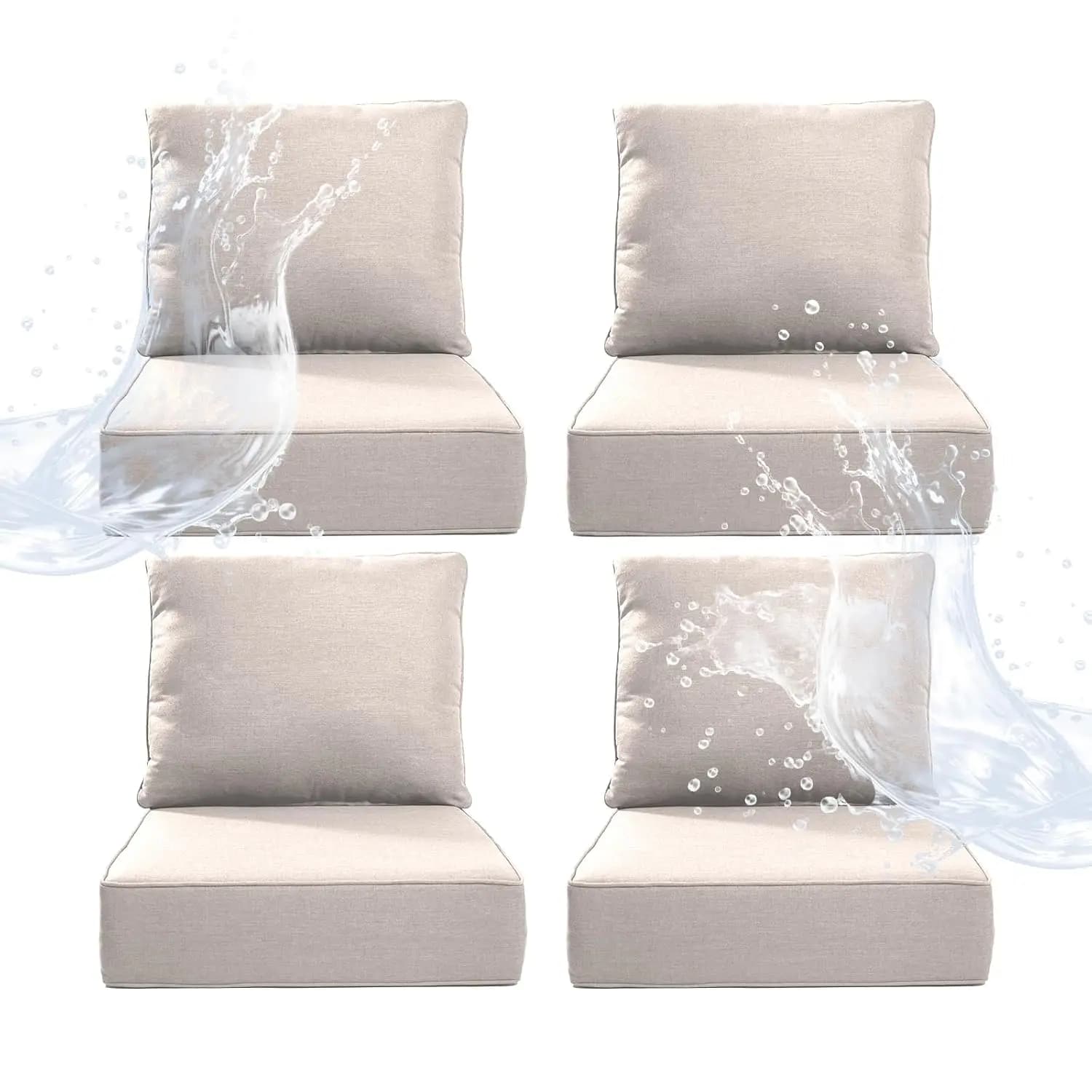 Pillow Set Waterproof for Patio Chairs 6 Inches, 24x24x6 Inches, with Removable Coating, 28D High Density Sponge, for Foreign Furniture, Beige, Customizable