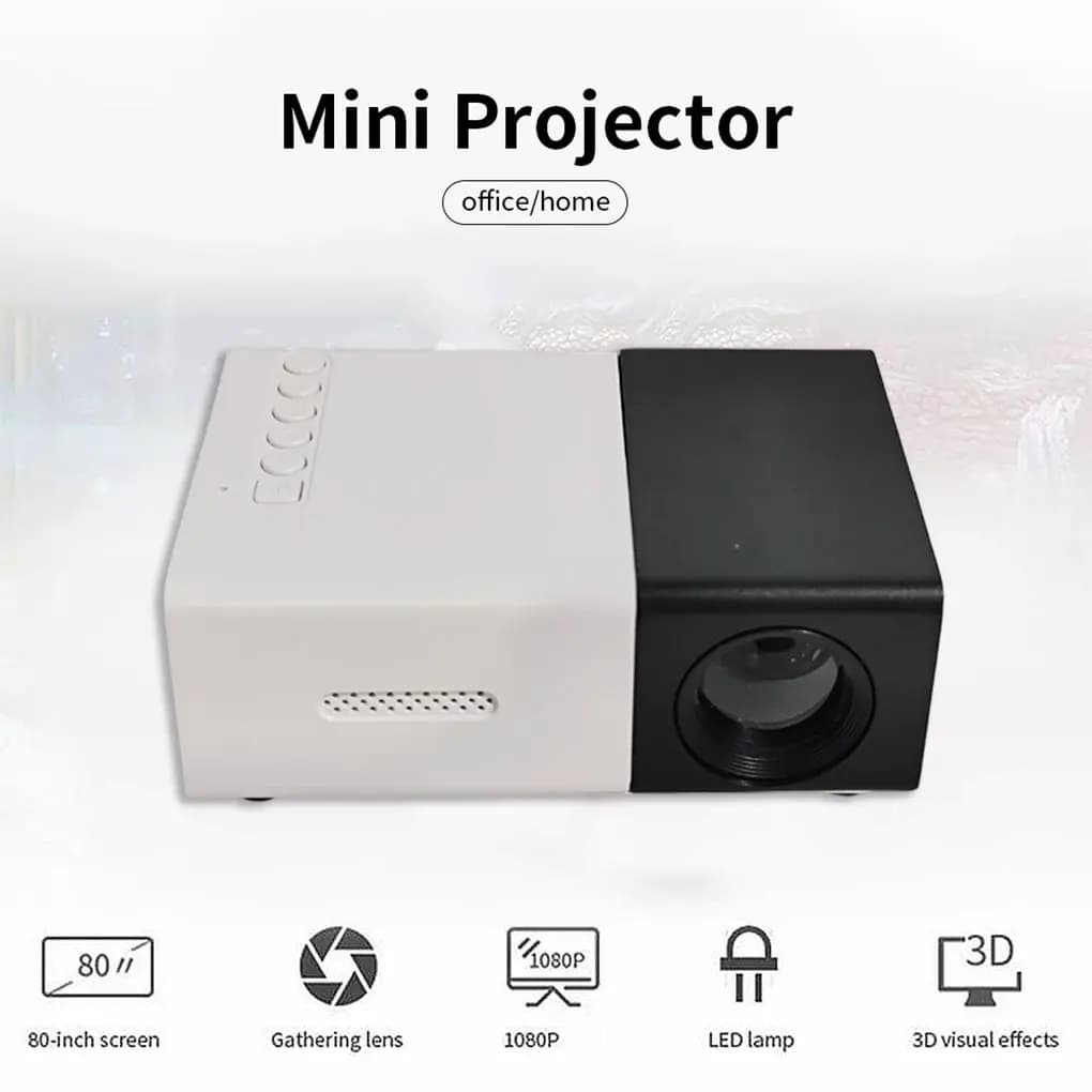 Mini proiettore portatile YG300 1080P USB Audio Home Media Player, adatto per campeggio all'aperto, cinema drive-in e home theater.