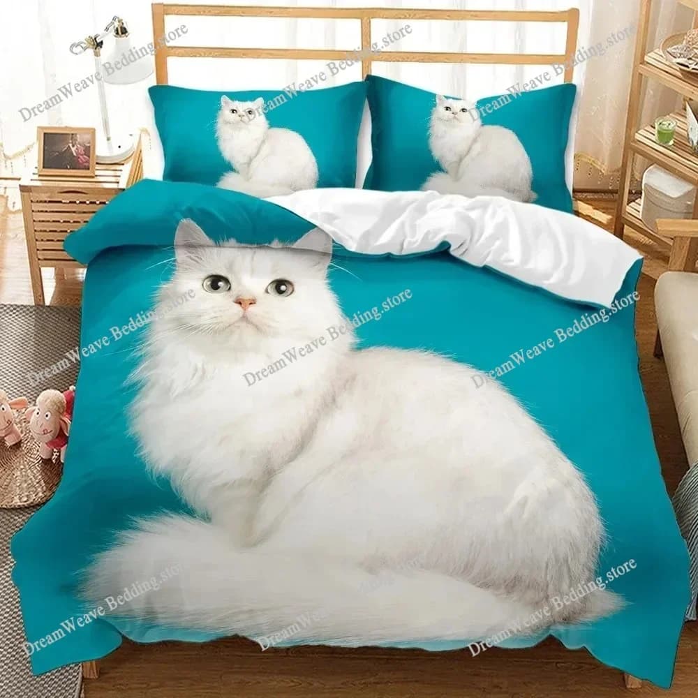 Set di Biancheria da Letto con Gattini Kawaii, Copripiumino 3D, Design alla Moda, Decorazione, Set Copripiumino King Size, Set Letto Matrimoniale, Set di Biancheria da Letto 7 Pezzi