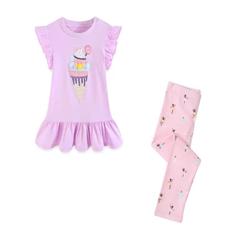 Jumping Meters 2-7T Hot Selling Girls Clothing Sets Dresses + Leggings Ice Cream Sleeveless Toddler Outfits Kids Clothes Suits