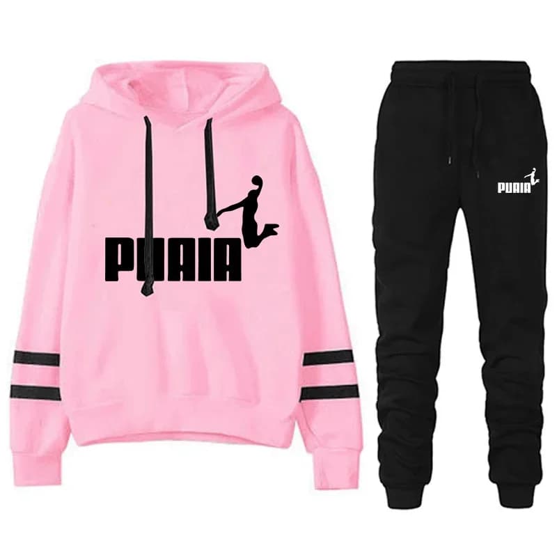 Tuta da jogging da donna autunno inverno Tuta sportiva casual Felpa con cappuccio a righe quotidiana ampia e comoda Set da due pezzi Set coordinati