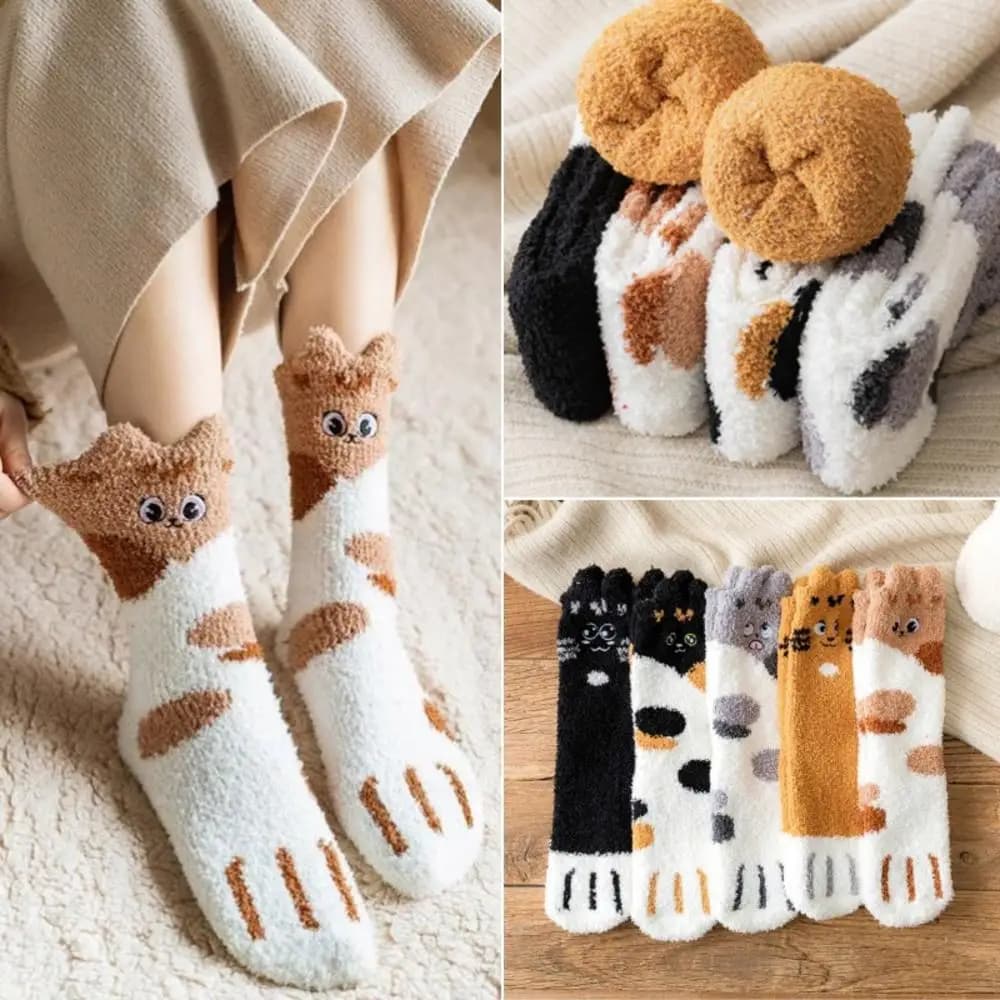 Calzini da letto morbidi e soffici da donna Autunno Inverno Artiglio di gatto Velluto corallo Pantofola da pavimento per la casa da donna Peluche Addensare Calzino in pile sfocato