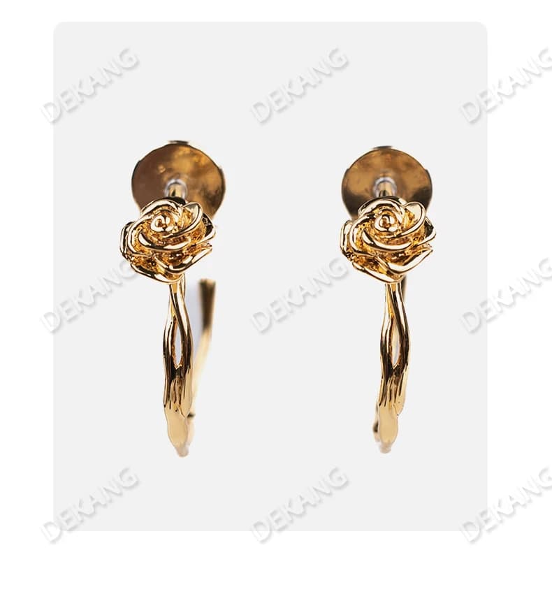 Orecchini in argento 925 con ago in oro rosa 18 carati per donna, orecchini di fascia alta ed eleganti a forma di C