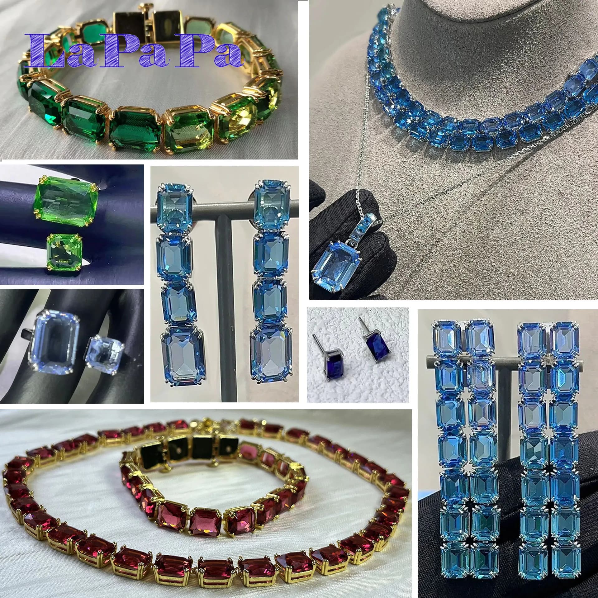 2025 Nuovo set di gioielli originali di fascia alta Moda taglio quadrato in cristallo di marca di lusso per le donne Collana Bracciale Anello Regalo commemorativo