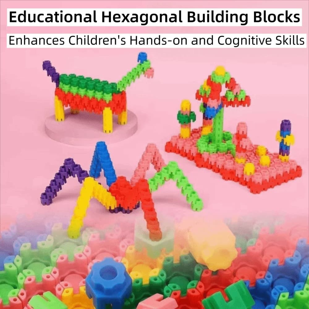 Large Particle Building Block Plastic Colorful Hexagonal Building Blocks Assembly Puzzle Gear Insertion Educational Puzzle