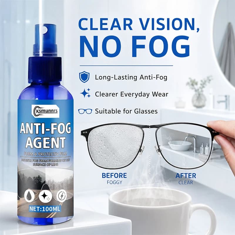 100ml Anti-Fog Spray for Glasses, Clear Vision Defogging Cleaner for Goggles, Sunglasses, Swim Goggles, Motorcycle Helmets