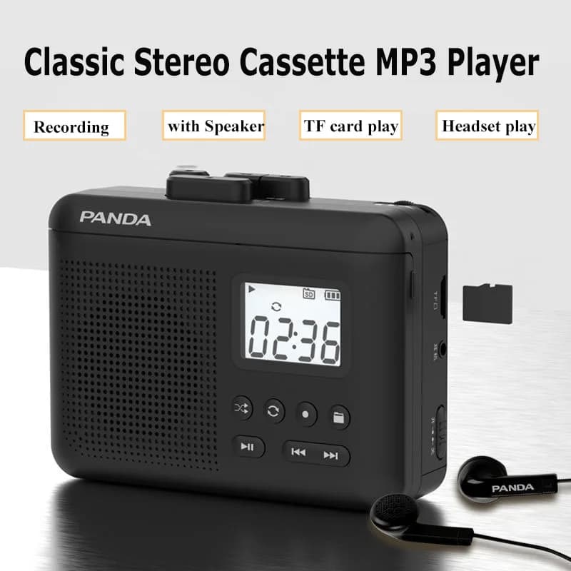 Lettore MP3 a cassetta retrò Mini registratore a nastro walkman stereo portatile con altoparlante Cuffie cablate da 3,5 mm Supporto scheda TF da 32 GB