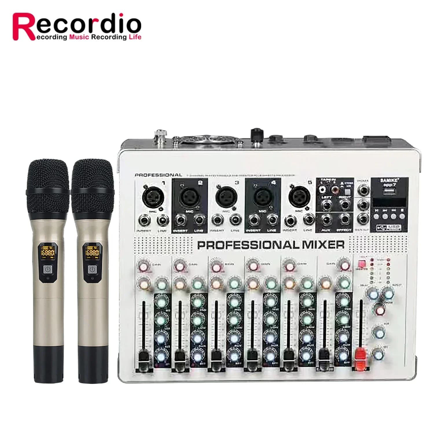 2026/GAX-702W Professional 7-channel mixer with amplifier wireless microphone integrated machine suitable for karaoke stage pe