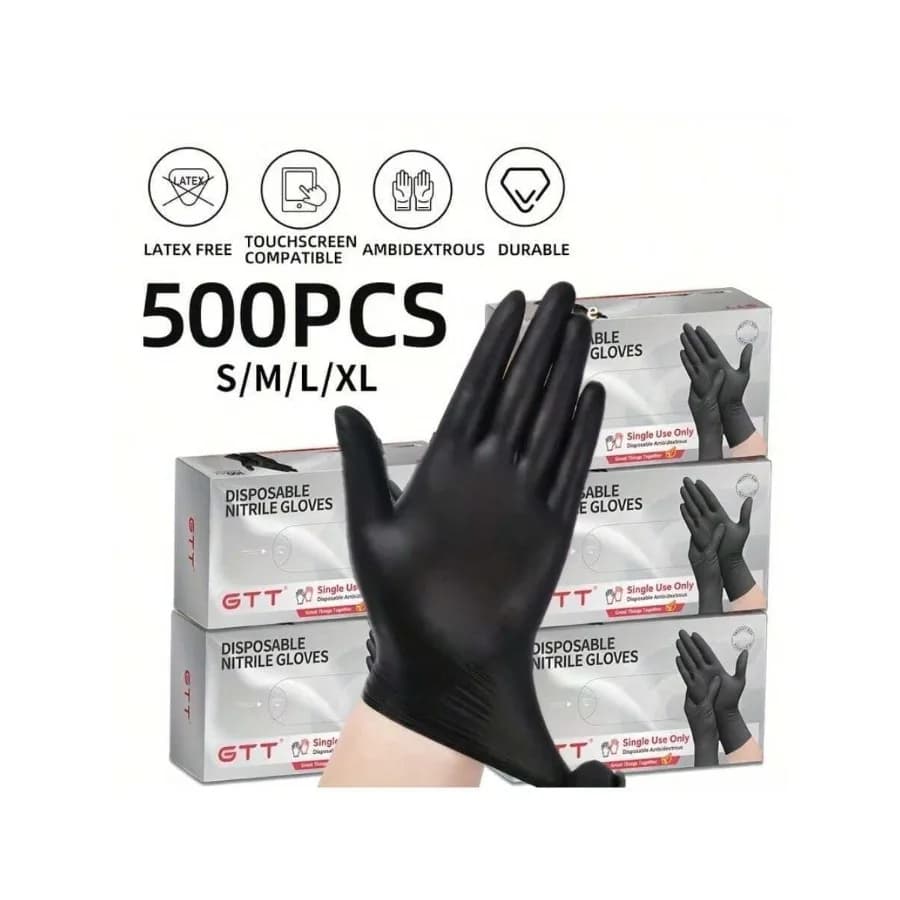 500pcs Heavy Duty Disposable Nitrile Gloves.Black Latex-Free Material, Flexible For Cooking Gloves, Latex Free, Powder Free, Te