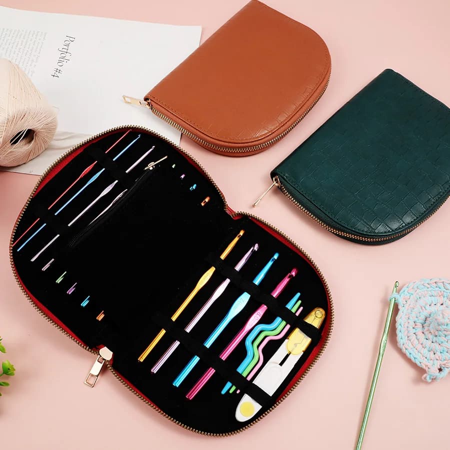 Borsa portaoggetti vuota per uncinetti, borsa organizer per ferri da maglia circolari, borsa portatile per accessori e strumenti da cucito e maglia