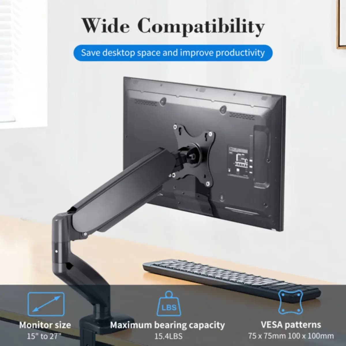 Single Monitor Support for 15-27 Inch Screens Height Adjustable Monitor Arm Support for Home Office Monitor Black