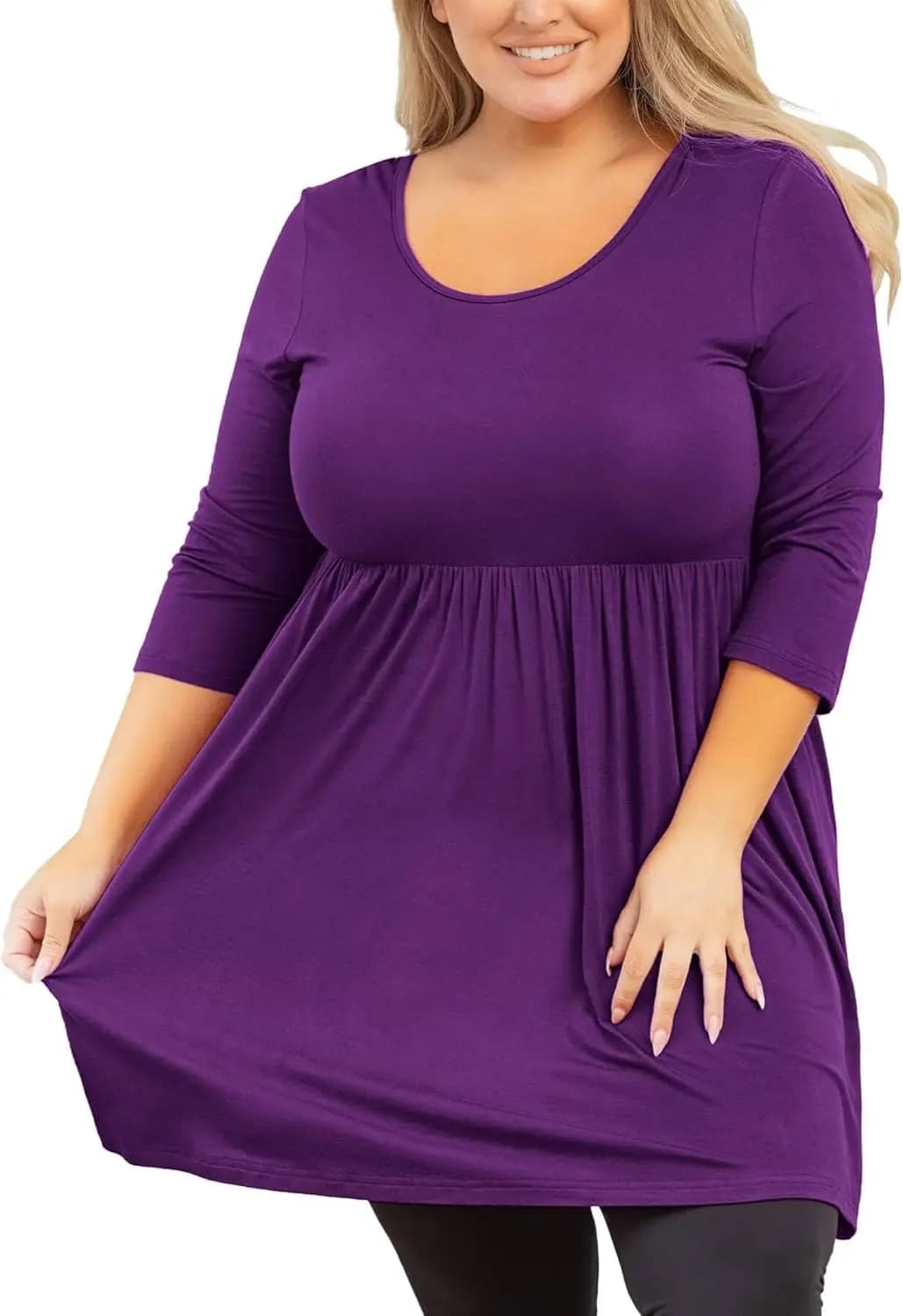 Tunica Plus Size da Donna con Maniche a 3/4, Top Girocollo, Camicetta Fluida, Camicie Premaman Taglie M-5X