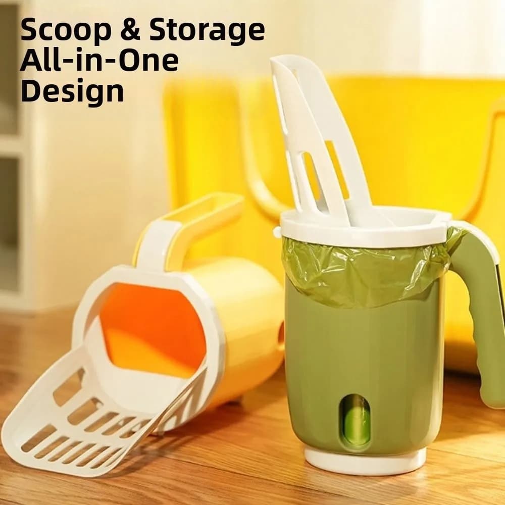 New Plastic Cat Litter Scoop with Bag Storage Slotted Scoop Pet Waste Collector Cat Waste Scoop Covered Waste Storage