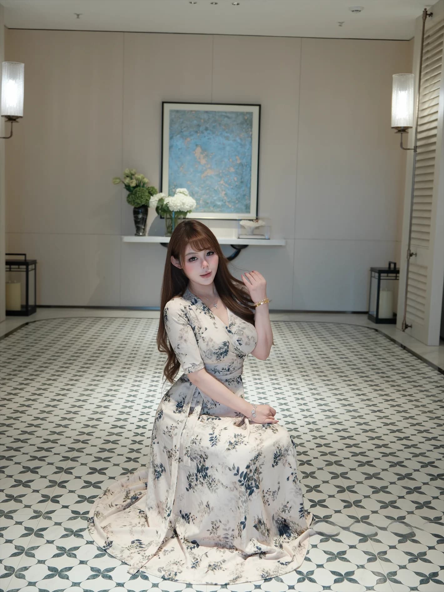 Elegant plus Size Dress Taiyuan Snowflake Improved Version Waist Cinched High End Women's Fashion Spring Long Skirt V-Neck