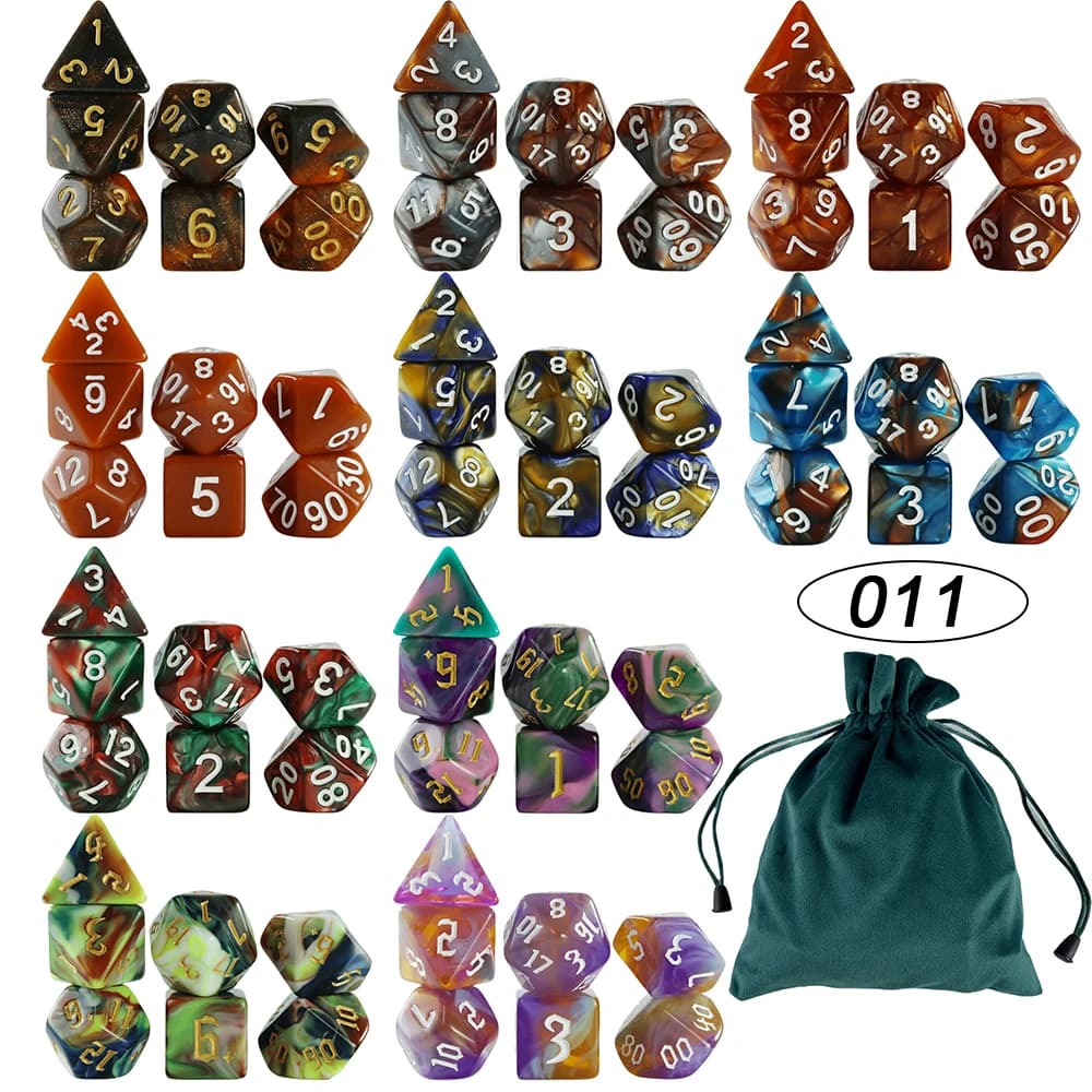 10 Set (70 pezzi) dadi poliedrici con borsa in velluto per DND RPG gioco da tavolo Set di dadi multilati D20 D12 D10 D8 D6 D4