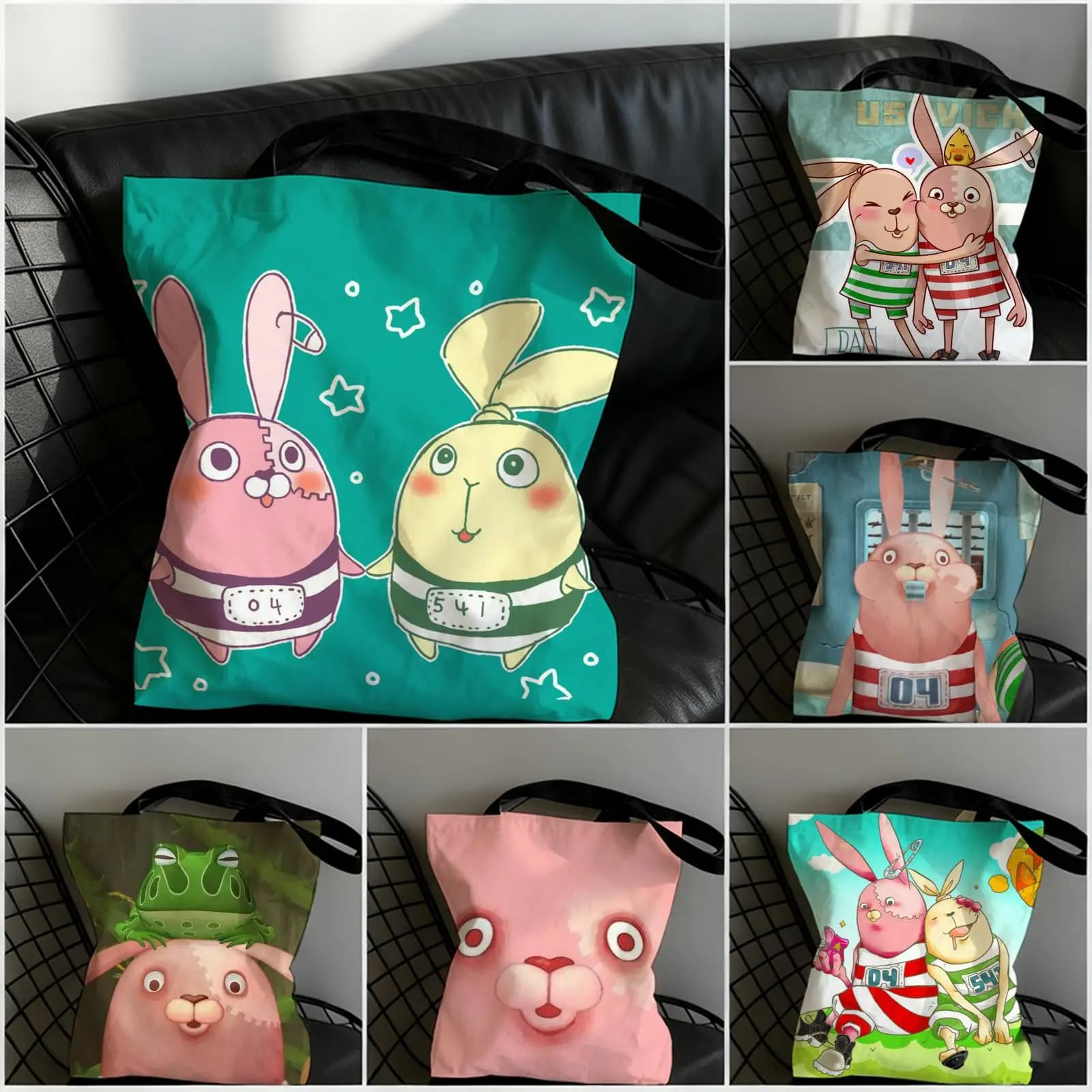 Borse portaoggetti Anime U-Usavich, borsa da spiaggia in tela con stampa fronte-retro, borsa a tracolla resistente per shopping e uso quotidiano