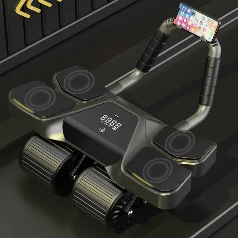 Rullo per Addominali a 4 Ruote con Schermo LCD, Supporto per Gomiti e Maniglie Antiscivolo per Allenamenti a Casa