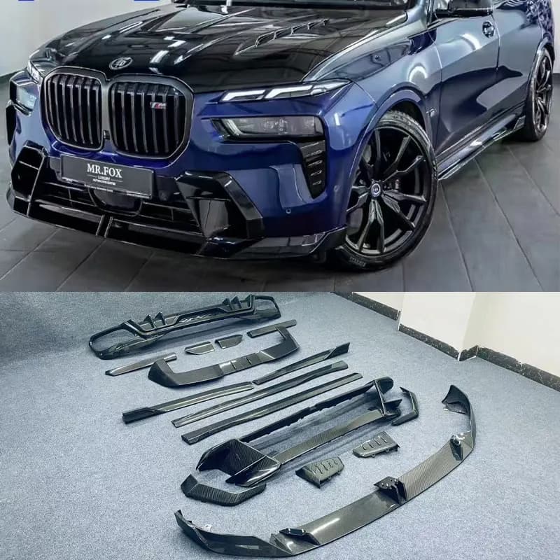 Kit corpo per BMW X7 G07 2023-2025 + Reale Fibra di Carbonio Paraurti Anteriore Labbro Tuyere Griglia Diffusore Posteriore Lip Spoiler Minigonne Laterali LD