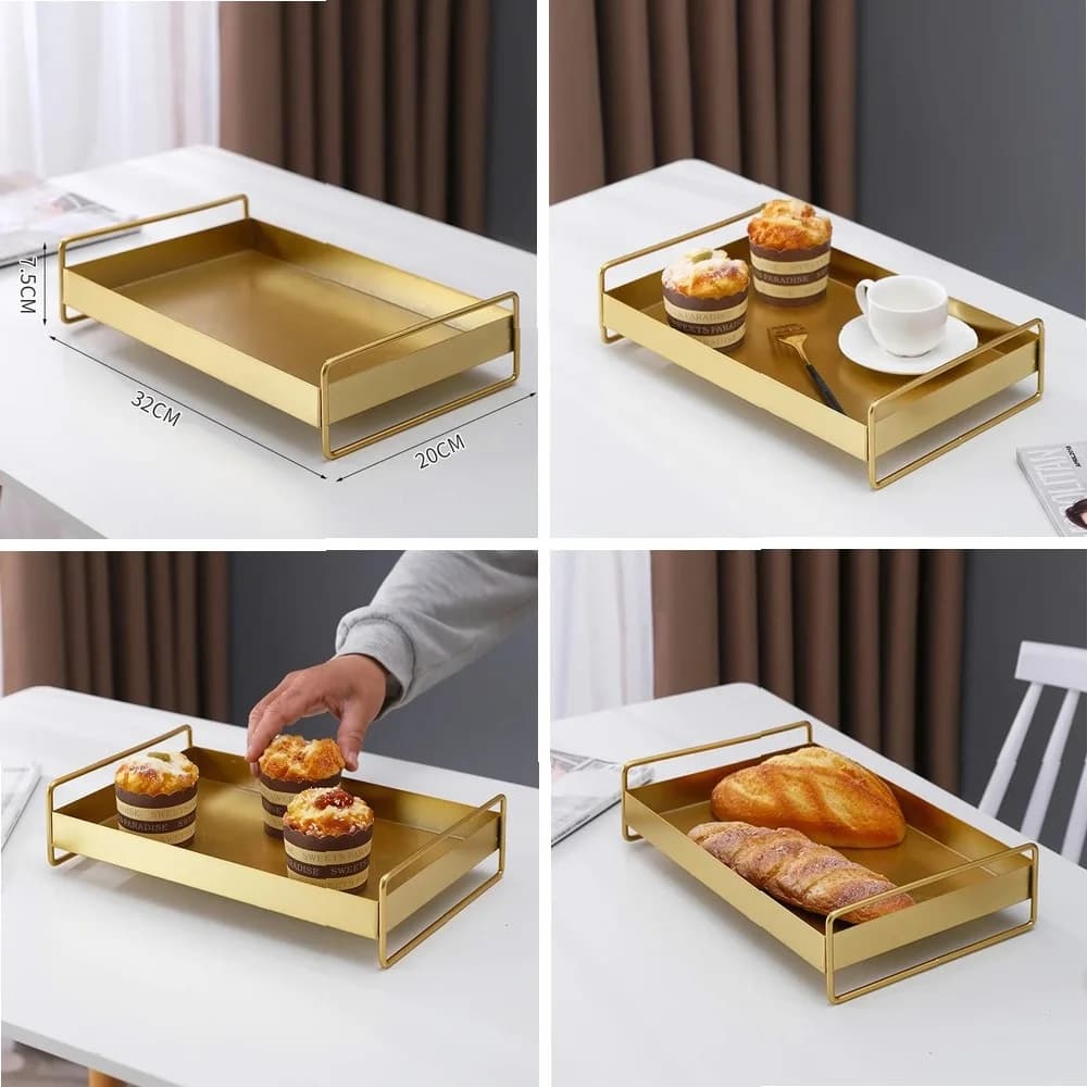 Vassoio in Metallo Stile Nordico, Piatto per Frutta Secca, Contenitore Rettangolare per Snack con Coperchio, Vassoio per Dessert