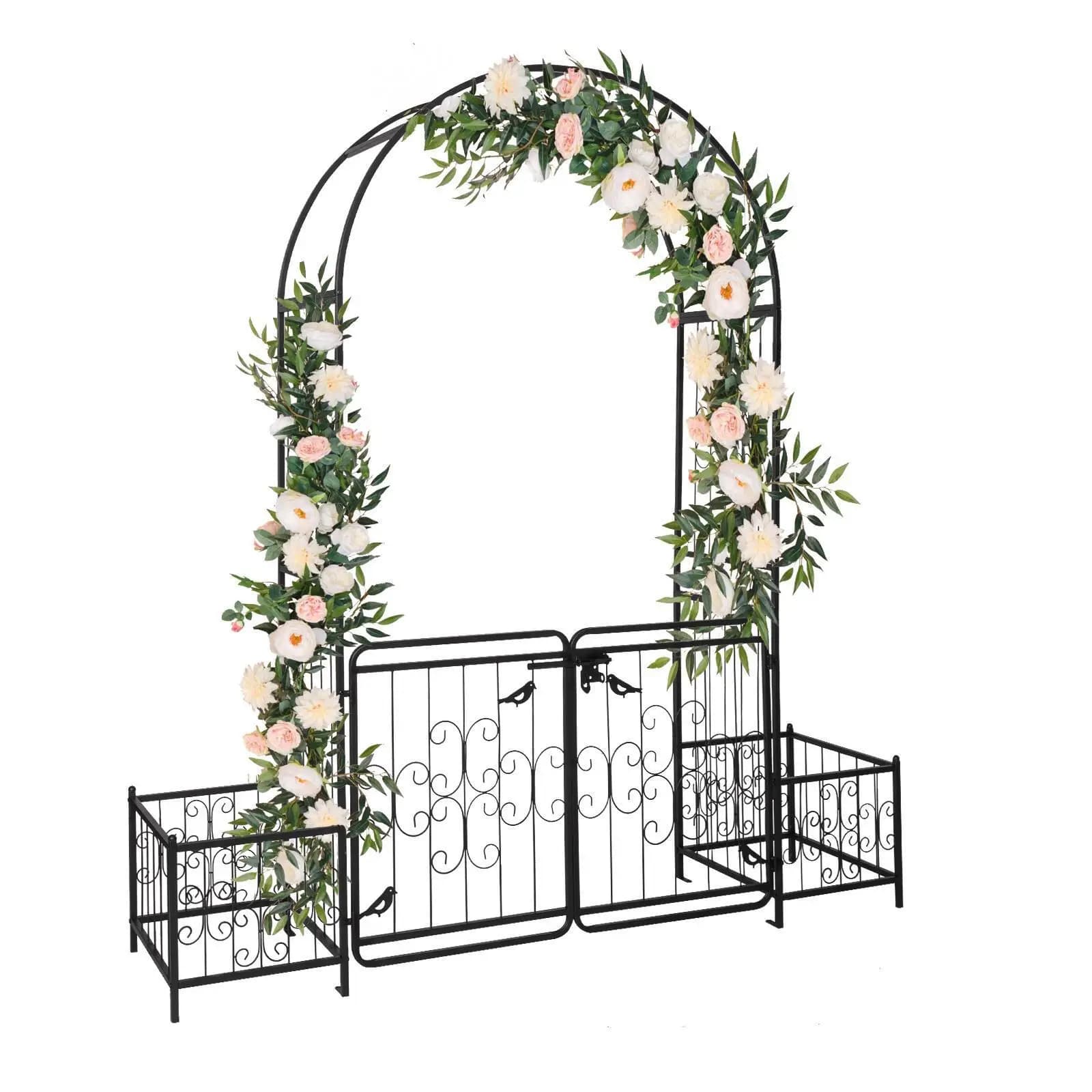 Arco da Giardino in Metallo con Fioriere, Arco Nuziale per Piante Rampicanti, Nero