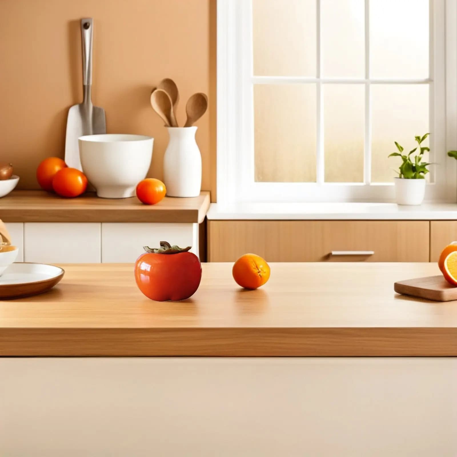 2Pcs Compact Ceramic Storage Jar Persimmon Design Orange Sealed Food Jar for Tea Coffee Beans Cereal Nuts Dried Fruits Home