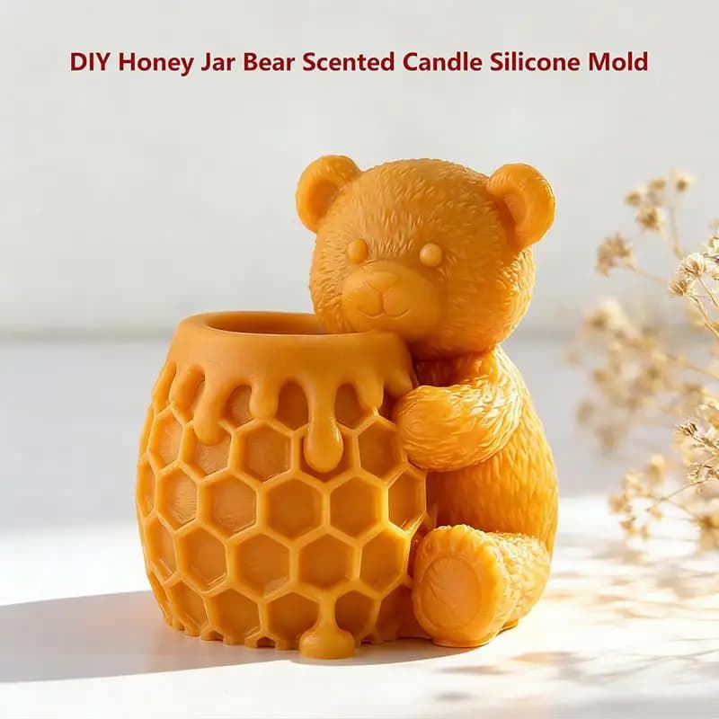 DIY Honeypot Bear Aroma Candle Silicone Mold Bee Honey Gypsum Form Resin Ornaments Mould Handmade Soap Candle Making Supplies