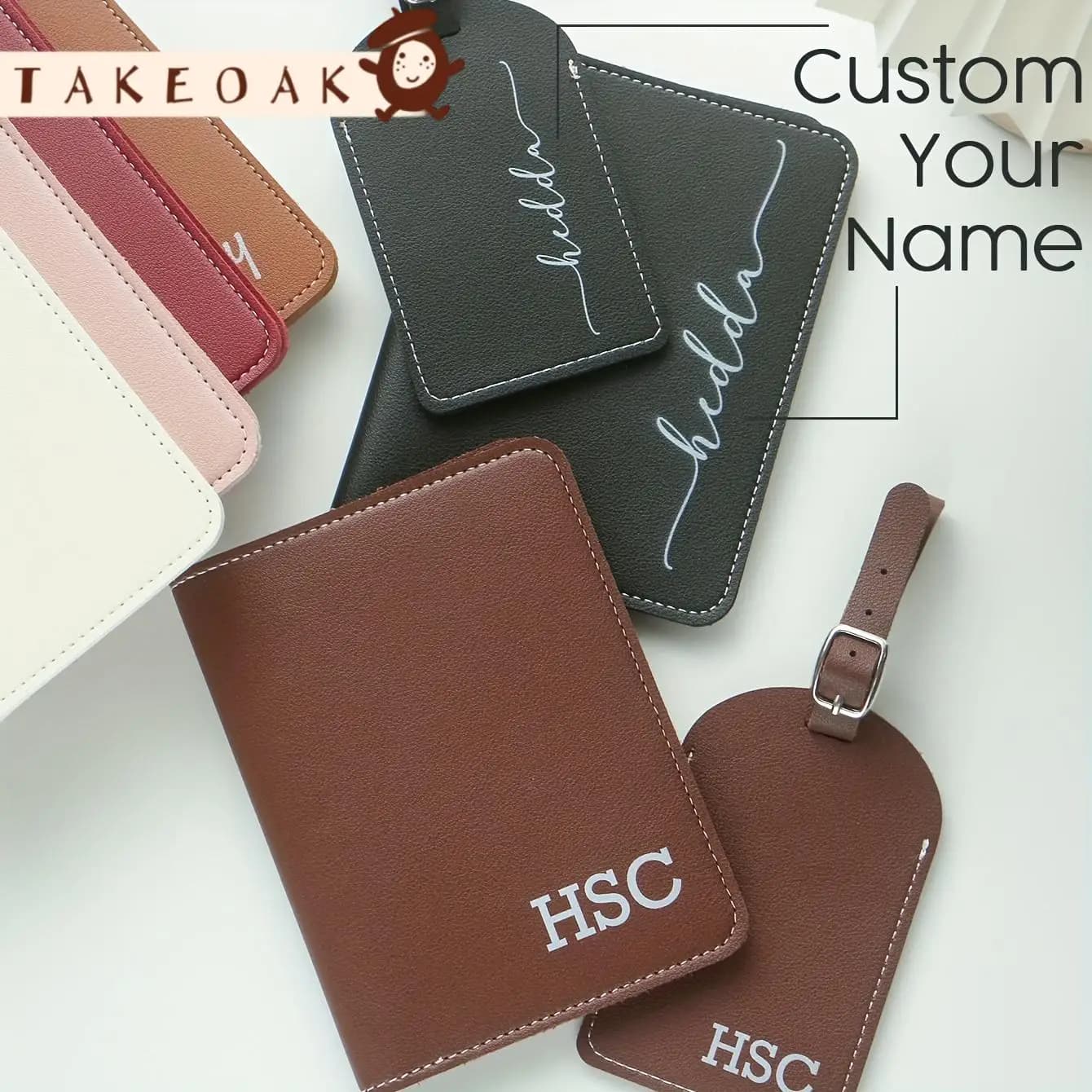 Set 2 Pezzi Personalizzato: Porta Passaporto Vintage e Targhetta Bagaglio con Nome e Motivo Chic