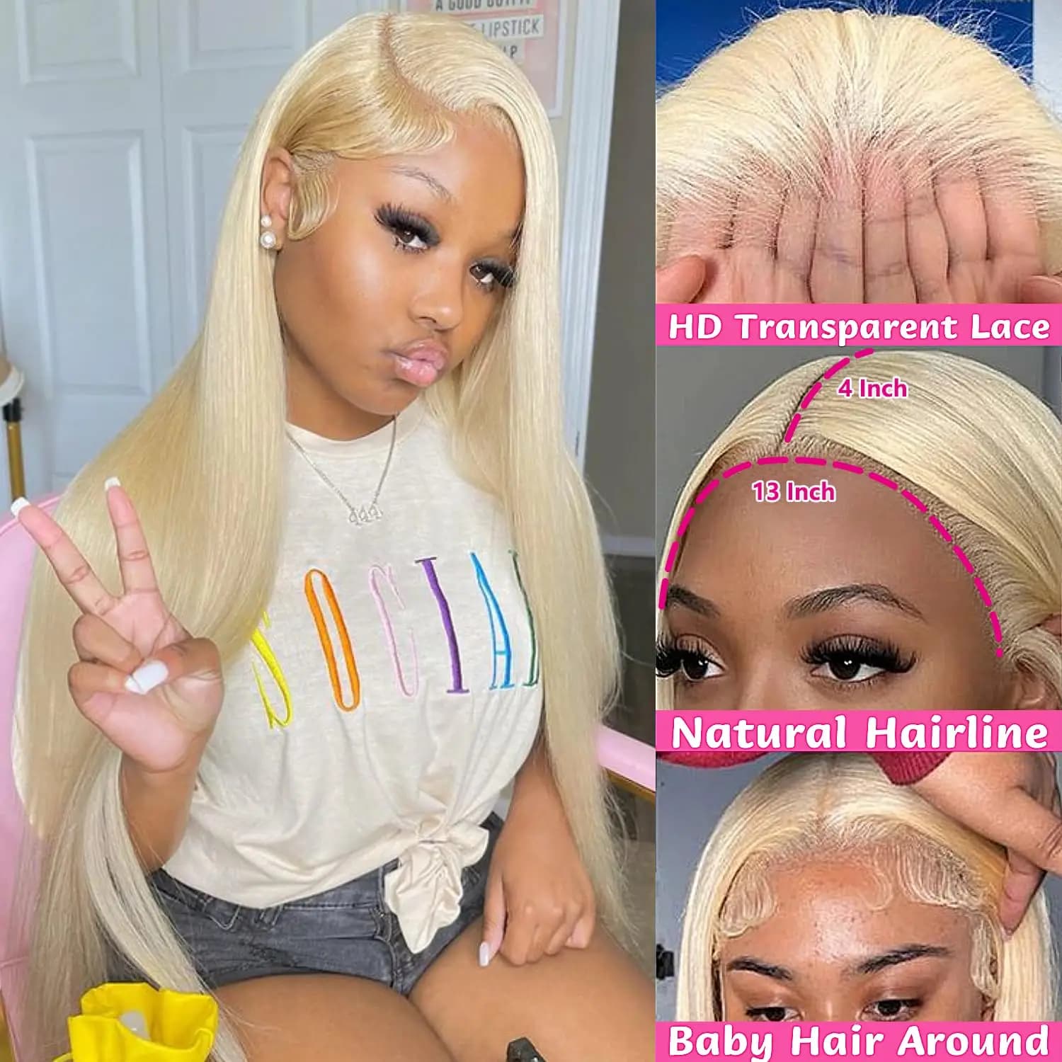 Human Hair Wig 613 Front Lace Wigs HD Straight Vietnamese 13x4 13x4 13x6 Front human hair wig in lace blond 360 Density 180% 210%