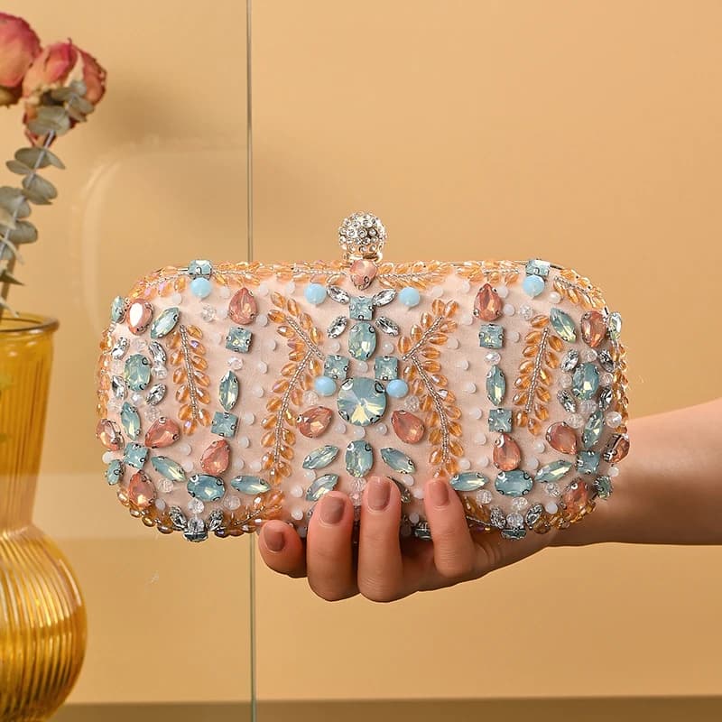 Bridal Crystal Evening Clutch Bag Women Fashion Handbag With Detachable Chain Shoulder Strap For Wedding Party