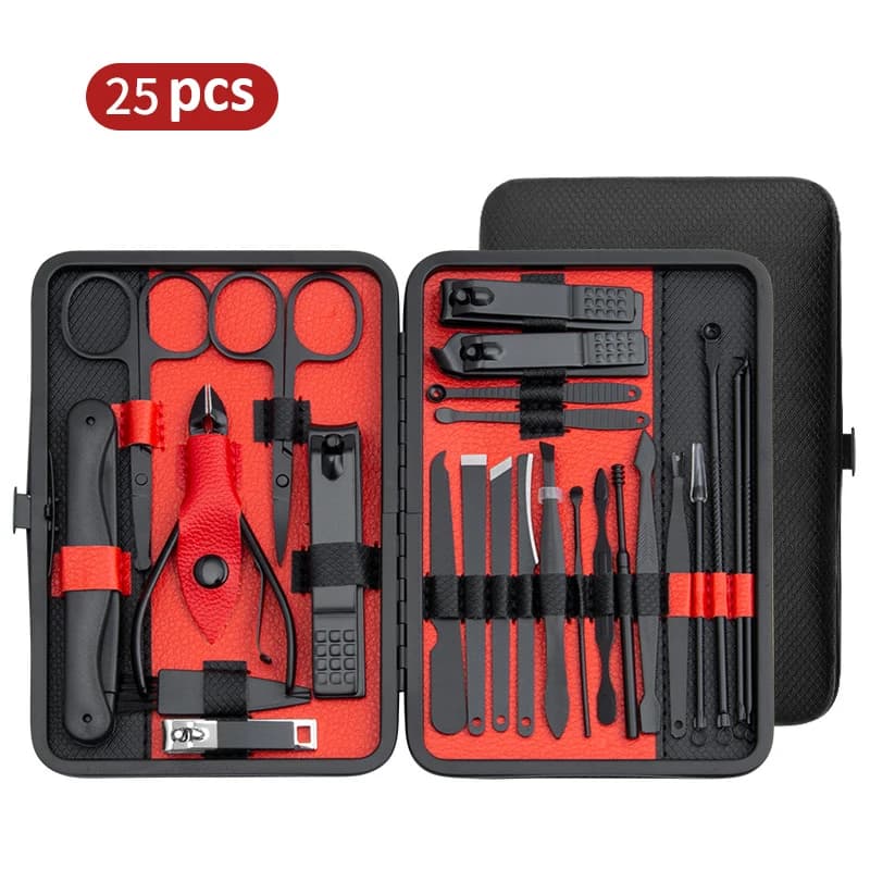 Set manicure 10/15/25 pezzi Kit funzionalità complete Set pedicure professionale in acciaio inossidabile Tagliaunghie con custodia portatile Idea regalo
