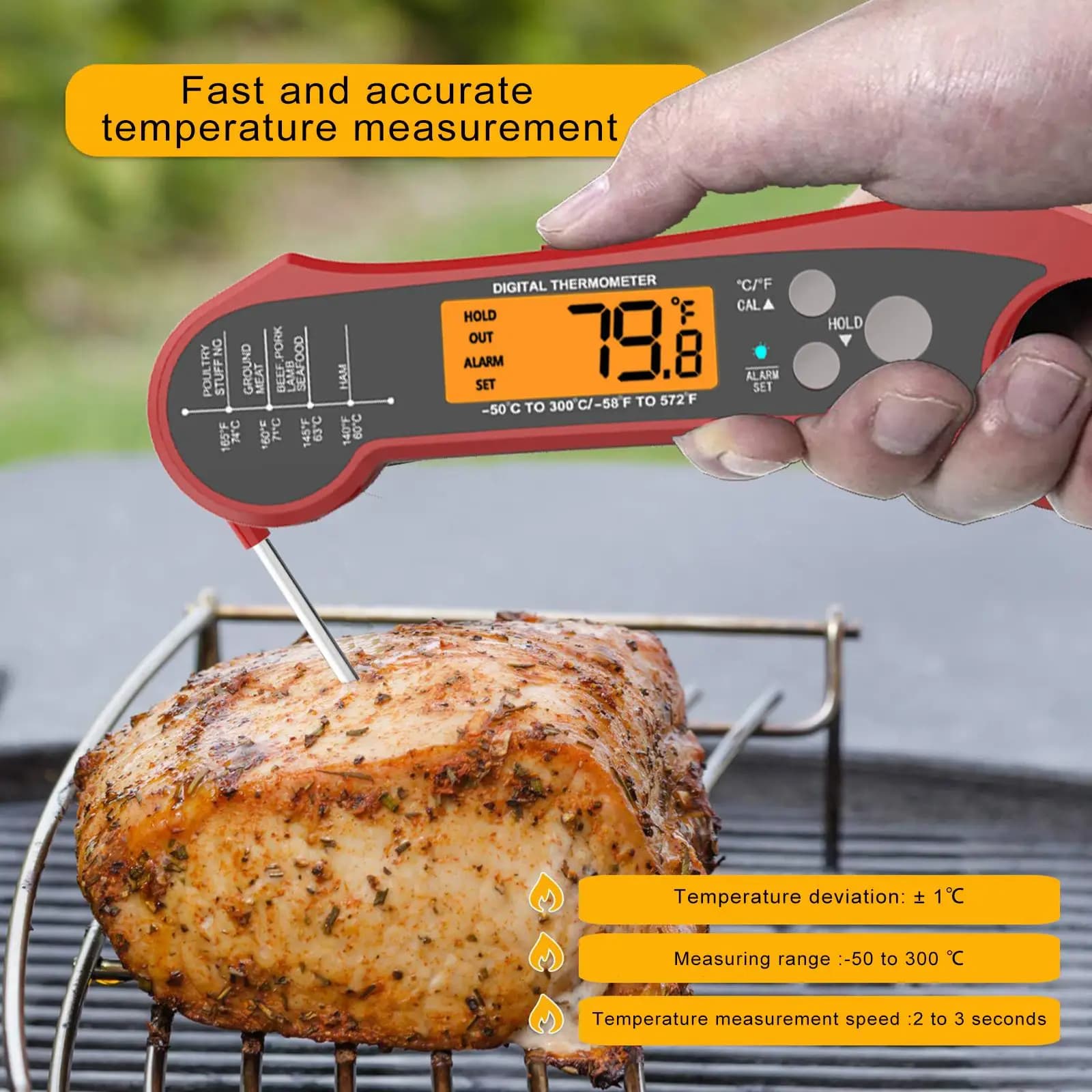 Alimenti domestici, con sonda di temperatura -50 ° Da C a 300 ° C BBQ a lettura istantanea per fritura da cucina con forno a griglia esterna