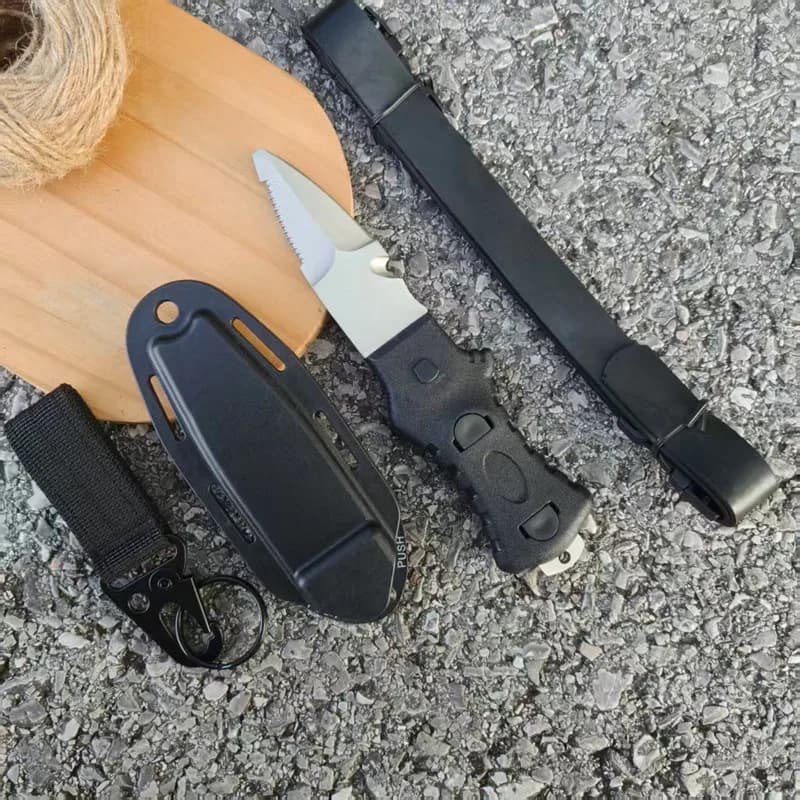 Outdoor Water Rescue Knife, Stainless Steel Diving Tool with Rope Cutter, Spearfishing Knife for Emergency & Marine