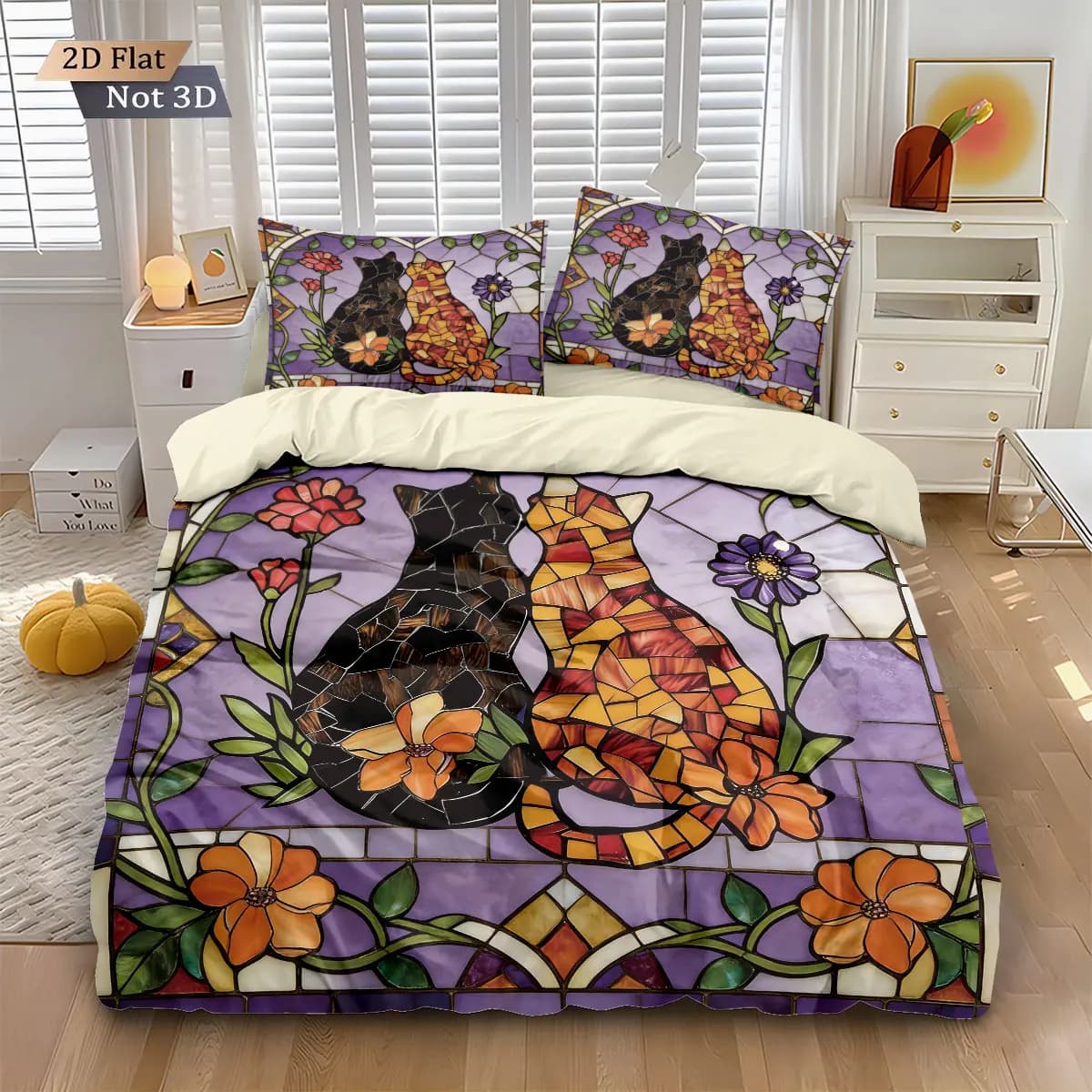 3 pezzi di vetro imitazione dipinto simpatico gatto stampa coreless piumino set morbido camera da letto biancheria da letto decorazione lavabile in lavatrice