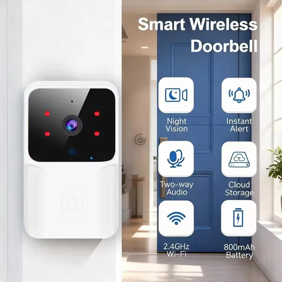 Campanello Video WiFi Wireless con Interfono Bidirezionale, Visione Notturna IR, Telecamera di Sicurezza per Casa Intelligente