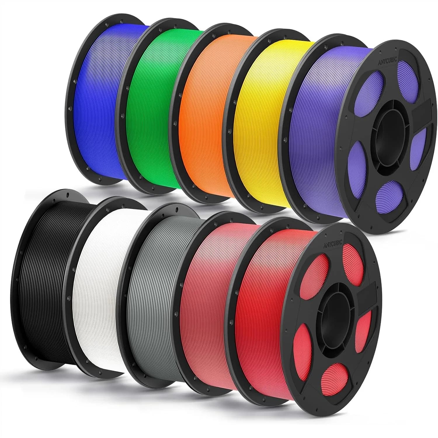 Filamento PLA Plus 1.75mm, Confezione da 10kg, Filamento per Stampante 3D ad Alta Resistenza con Identificazione Intelligente, 10 Bobine Nero e Bianco