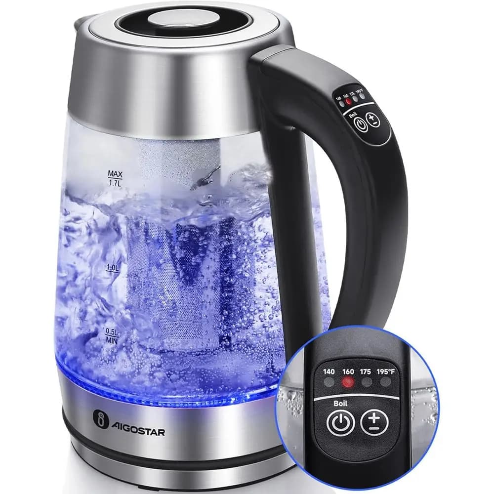 Bollitore elettrico da 1,7 litri a temperatura variabile con spegnimento automatico e indicatore LED