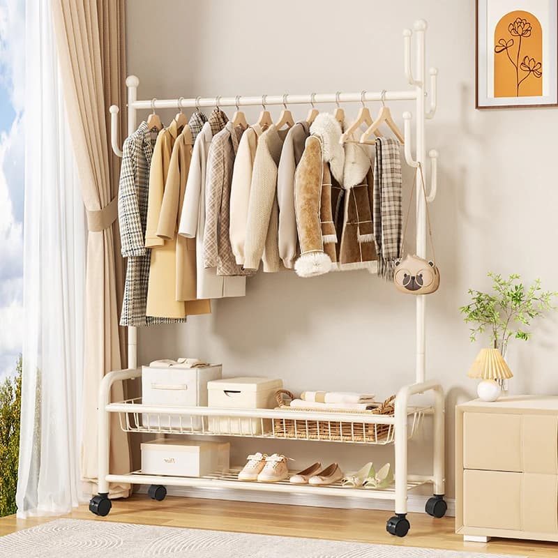 Appendiabiti Portatile da Terra, Semplice e Multifunzionale, Stendibiancheria per Dormitorio, Appendiabiti da Camera, Stile Crema, Soluzione di Stoccaggio