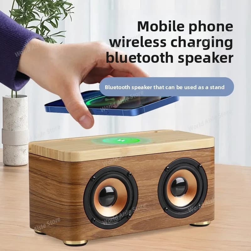 Per altoparlante Bluetooth M100, altoparlante di ricarica wireless in legno multifunzionale, altoparlante per supporto per telefono cellulare, altoparlante subwoofer