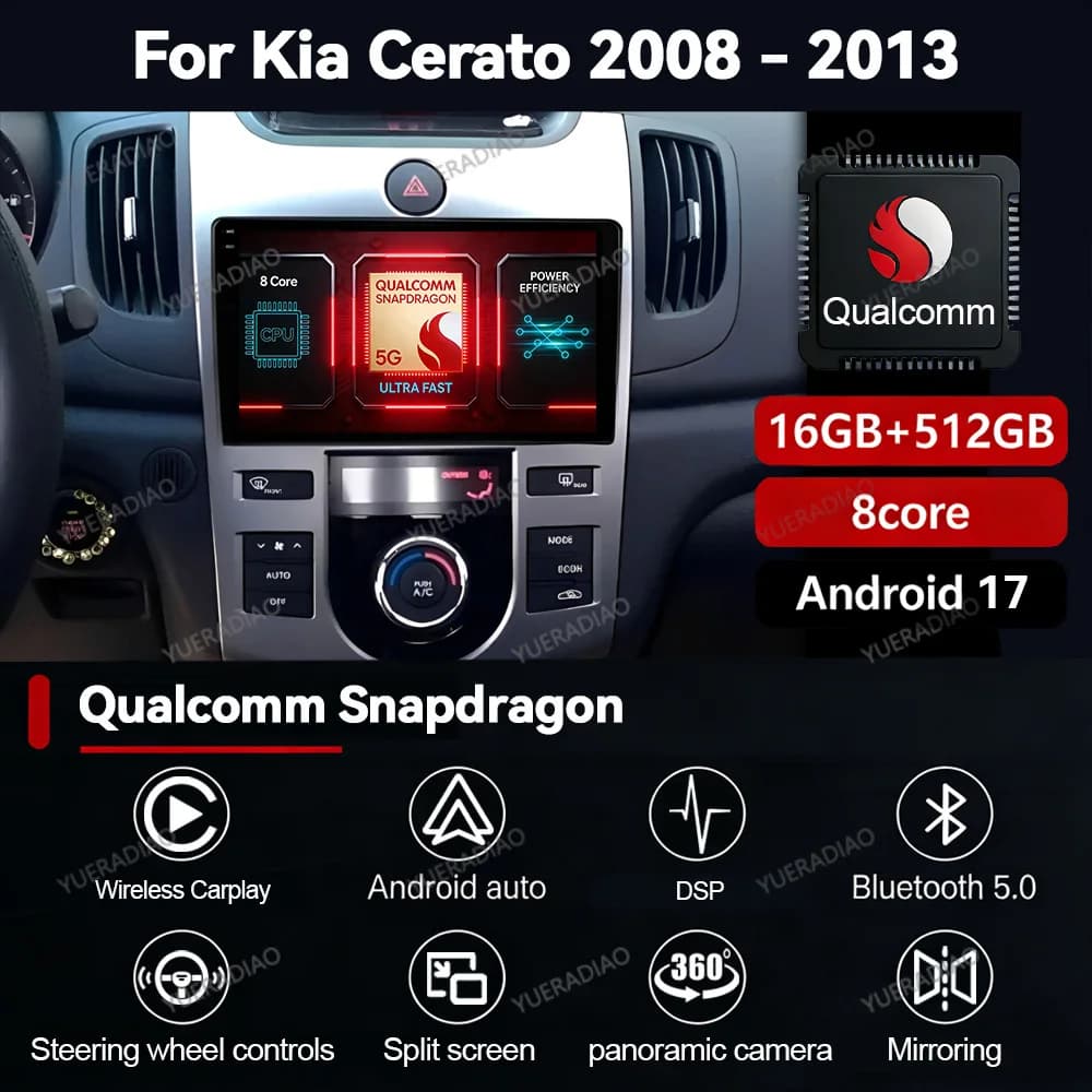 Android 17 Car Radio For KIA Forte Cerato 2008 - 2014 Qualcomm GPS NAVI 4G LTE 5G WIFI 2DIN Multimedia Stereo Video Player BT