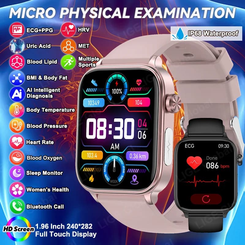 Nuovo Smartwatch LIGE con ECG+PPG per Uomo e Donna, Monitoraggio Lipidi, Acido Urico, Pressione Sanguigna, HRV, SpO2, e Salute Femminile