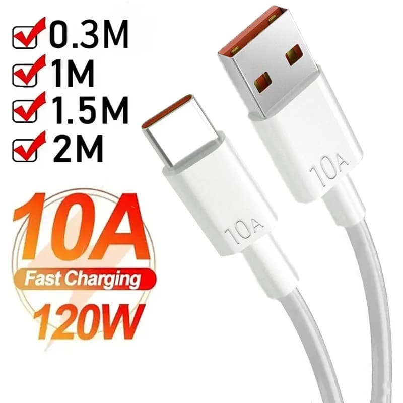 Android cable 120W 10A from USB to C type Super fast charging cable for Huawei P40 Honor Data cable for Xiaomi Redmi 0.3/1M/1. 5M/2M