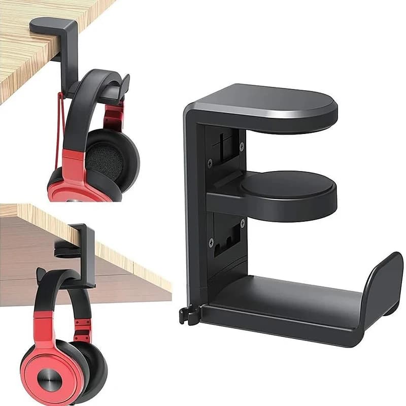 Table Clip Hook without Punching Clip for Headphone Support 360 degree swivel folding headphone Hook under desk headset support